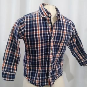 Gymboree Plaid Dress Shirt Blue Orange Boys 5/6 M